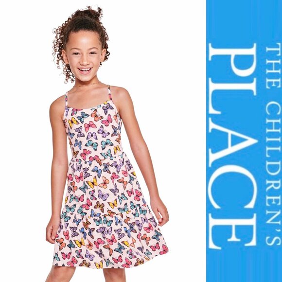 The Children's Place | Rose Mist Butterfly Print Tiered Dress | Size Extra Large - Picture 1 of 10